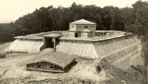 The current reconstruction of Fort Holmes is not the first to stand on the heights of Mackinac. Three earlier reconstructions recreated the original fort for island visitors, including this structure built in 1936. Both the 1936 and 2015 reconstructions closely resemble the historic fort.