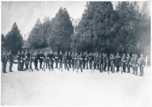 A company of the 23rd Infantry on the parade ground in the 1880s- how many mustaches can you see?