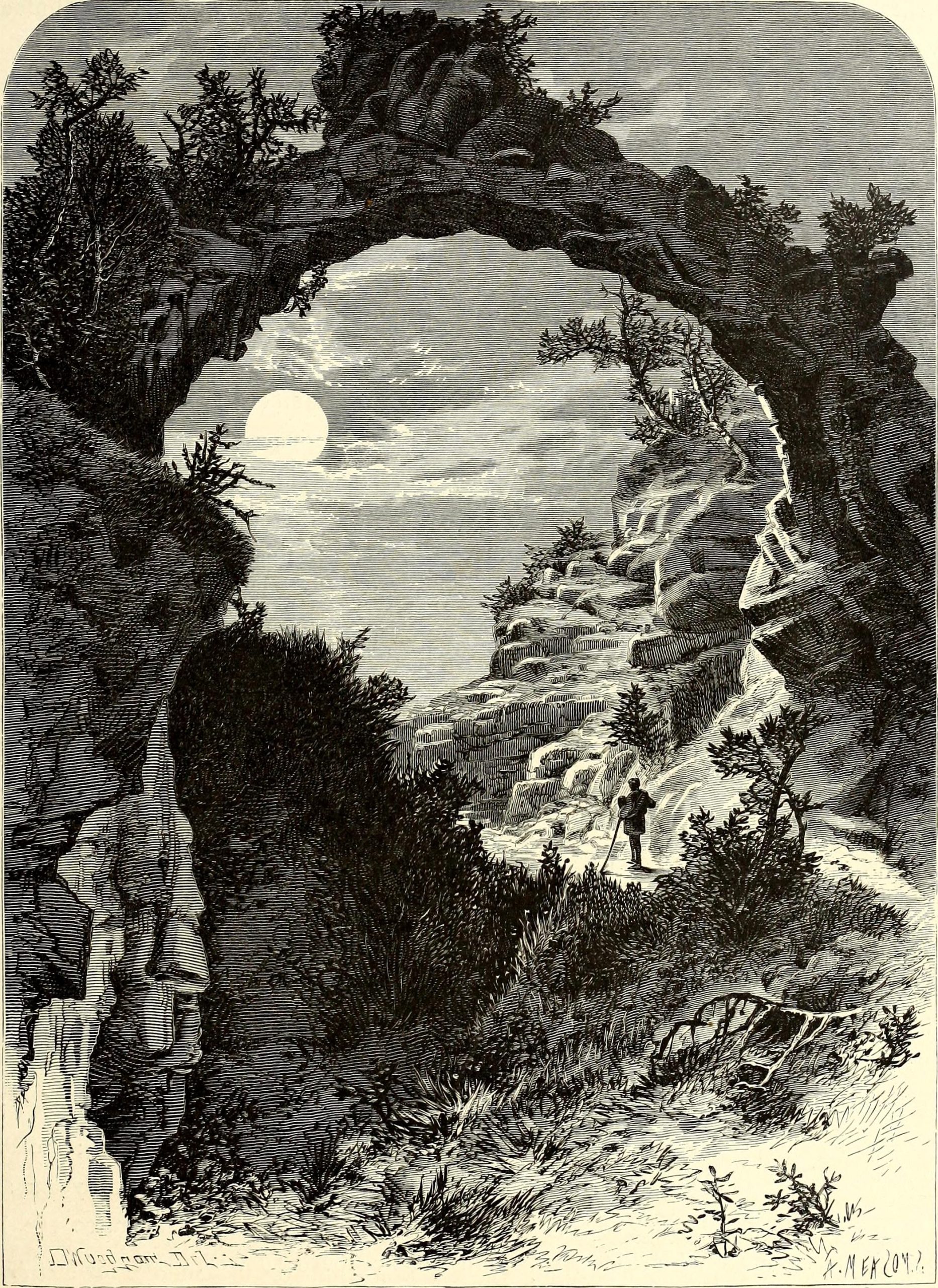 Pencil sketch of Arch Rock in 1872.